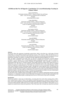 Different but Not All Opposite: Contributions to Lexical Relationships Teaching in Primary School