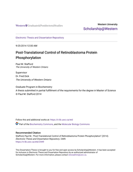 Post-Translational Control of Retinoblastoma Protein Phosphorylation