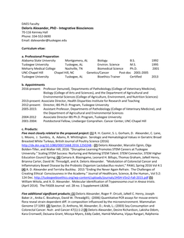 Deloris Alexander, Phd - Integrative Biosciences 70-116 Kenney Hall Phone: 334-552-0690 Email: Dalexander@Tuskegee.Edu