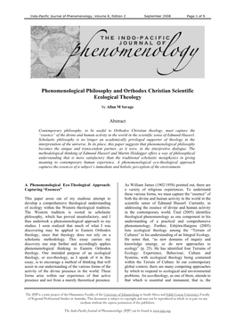 Phenomenological Philosophy and Orthodox Christian Scientific Ecological Theology