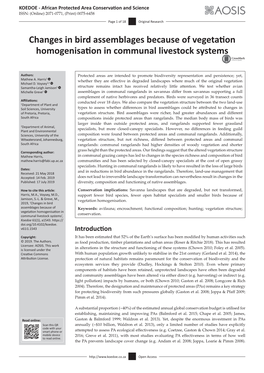 Changes in Bird Assemblages Because of Vegetation Homogenisation in Communal Livestock Systems