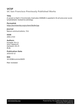 A Variant at 9P21.3 Functionally Implicates CDKN2B in Paediatric B-Cell Precursor Acute Lymphoblastic Leukaemia Aetiology