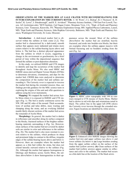 Observations of the Marker Bed at Gale Crater with Recommendations for Future Exploration by the Curiosity Rover