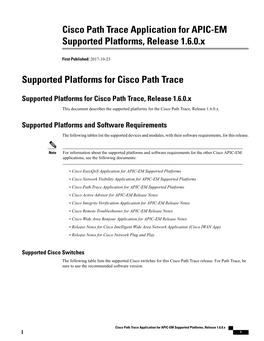 Cisco Path Trace Application for APIC-EM Supported Platforms, Release 1.6.0.X