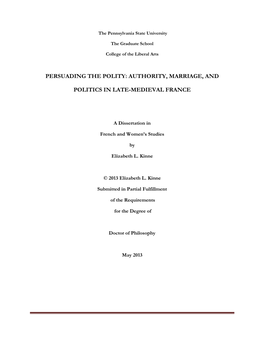 Authority, Marriage, and Politics in Late-Medieval France