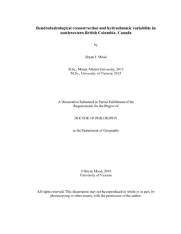 Dendrohydrological Reconstruction and Hydroclimatic Variability in Southwestern British Columbia, Canada