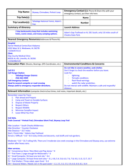 Trip Name: Skyway, Chinnabee, Pinho Loop Emergency Contact