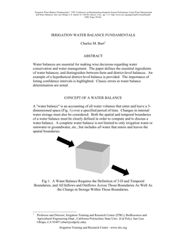 IRRIGATION WATER BALANCE FUNDAMENTALS Charles M. Burt