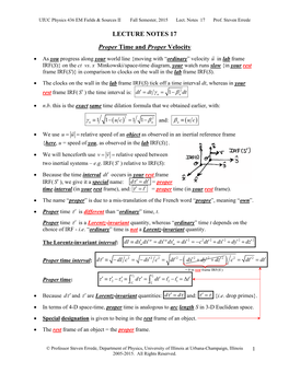 Lecture Notes 17: Proper Time, Proper Velocity, the Energy-Momentum 4-Vector, Relativistic Kinematics, Elastic/Inelastic