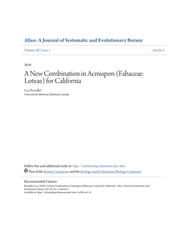 A New Combination in Acmispon (Fabaceae: Loteae) for California Luc Brouillet Université De Montréal, Montreal, Canada