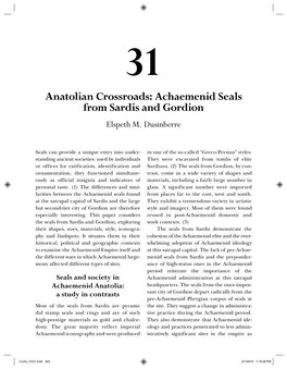 Anatolian Crossroads: Achaemenid Seals from Sardis and Gordion Elspeth M