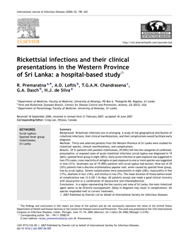 Rickettsial Infections and Their Clinical Presentations in the Western Province of Sri Lanka: a Hospital-Based Study§