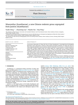 Acanthaceae), a New Chinese Endemic Genus Segregated from Justicia (Acanthaceae)