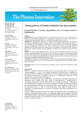 Dosing Pattern of Insulin in Diabetic Foot Ulcer Patients TPI 2019; 8(6): 1196-1199 © 2019 TPI B Sarah Fazeeha, P Nivetha, Albin Eldhose, Dr