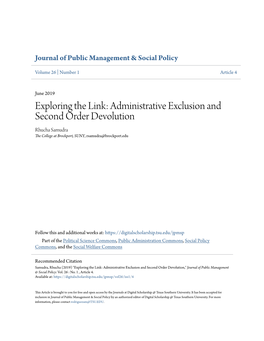 Exploring the Link: Administrative Exclusion and Second Order Devolution Rhucha Samudra the College at Brockport, SUNY, Rsamudra@Brockport.Edu