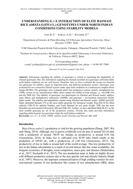 Understanding G × E Interaction of Elite Basmati Rice (Oryza Sativa L.) Genotypes Under North Indian Conditions Using Stability Models - 5863