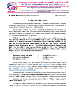 MRIDC/E-TENDER/ROB/2019/48 Date: 19.09.2019