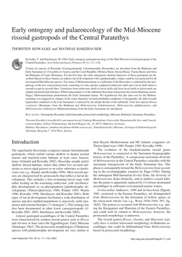 Early Ontogeny and Palaeoecology of the Mid−Miocene Rissoid Gastropods of the Central Paratethys