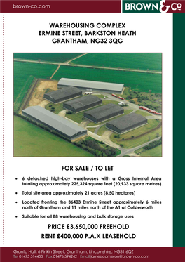 Warehousing Complex Ermine Street, Barkston Heath Grantham, Ng32 3Qg