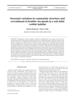 Seasonal Variation in Community Structure and Recruitment of Benthic Decapods in a Sub-Tidal Cobble Habitat