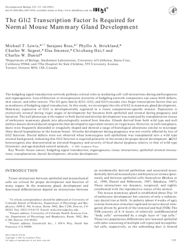 The Gli2 Transcription Factor Is Required for Normal Mouse Mammary Gland Development