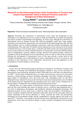 Research on the Influencing Factors of the Construction of Tourism and Leisure Characteristic Towns in Sichuan Province Under Th