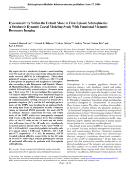 Dysconnectivity Within the Default Mode in First-Episode Schizophrenia: a Stochastic Dynamic Causal Modeling Study with Functional Magnetic Resonance Imaging