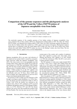 Comparison of the Genome Sequences and the Phylogenetic Analyses of the GP78 and the Vellore P20778 Isolates of Japanese Encephalitis Virus from India