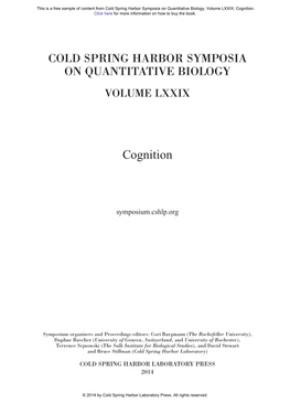 Cold Spring Harbor Symposia on Quantitative Biology, Volume LXXIX: Cognition