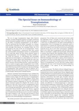 The Special Issue on Immunobiology of Transplantation Mepur H