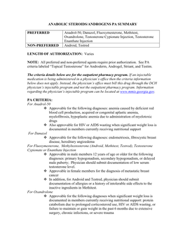 Anabolic Steroids/Androgens Pa Summary