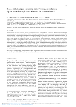 Seasonal Changes in Host Phenotype Manipulation by an Acanthocephalan: Time to Be Transmitted?