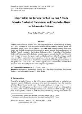 Moneyball in the Turkish Football League -.: Scientific Press