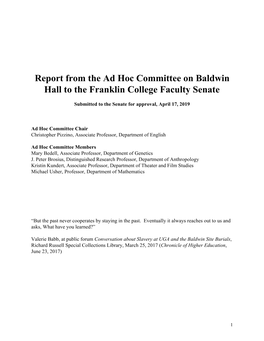 Report from the Ad Hoc Committee on Baldwin Hall to the Franklin College Faculty Senate