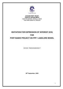 Invitation for Expression of Interest (Eoi) for Port Based Project on Ppp / Landlord Model