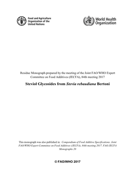 Steviol Glycosides from Stevia Rebaudiana Bertoni