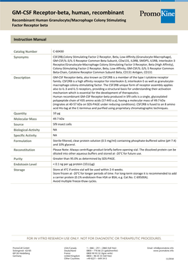 GM-CSF Receptor-Beta, Human, Recombinant Recombinant Human Granulocyte/Macrophage Colony Stimulating Factor Receptor Beta