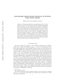 Arxiv:2010.15657V1 [Math.NT] 29 Oct 2020