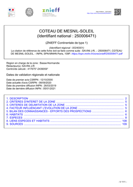 COTEAU DE MESNIL-SOLEIL (Identifiant National : 250006471)