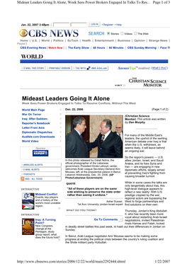 Mideast Leaders Going It Alone, Week Sees Power Brokers Engaged in Talks to Res