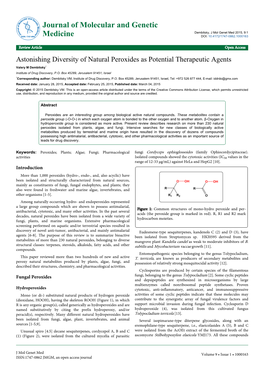 Astonishing Diversity of Natural Peroxides As Potential Therapeutic Agents Valery M Dembitsky* Institute of Drug Discovery, P.O