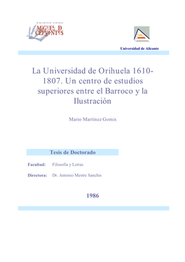 La Universidad De Orihuela 1610?