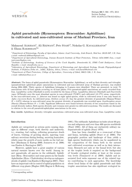 Aphid Parasitoids (Hymenoptera: Braconidae: Aphidiinae) in Cultivated and Non-Cultivated Areas of Markazi Province, Iran