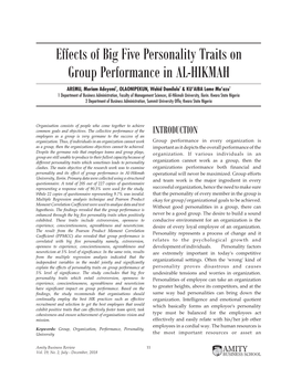 Effects of Big Five Personality Traits on Group Performance in AL-HIKMAH