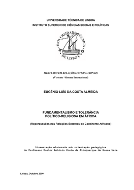 Eugénio Luís Da Costa Almeida Fundamentalismo E