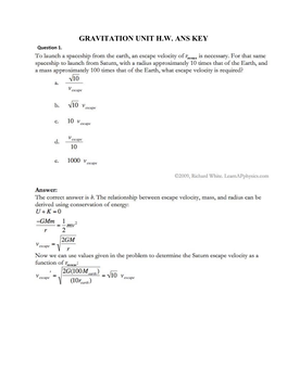 GRAVITATION UNIT H.W. ANS KEY Question 1