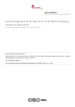 Début De L'époque Romaine En Pays Trévire In: Revue Archéologique De Picardie