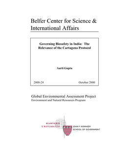 Governing Biosafety in India: the Relevance of the Cartagena Protocol