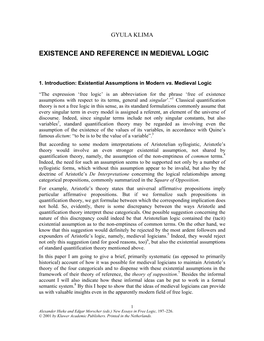 Existence and Reference in Medieval Logic