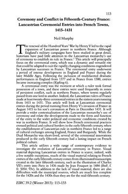 Ceremony and Conflict in Fifteenth-Century France: Lancastrian Ceremonial Entries Into French Towns, 1415-1431